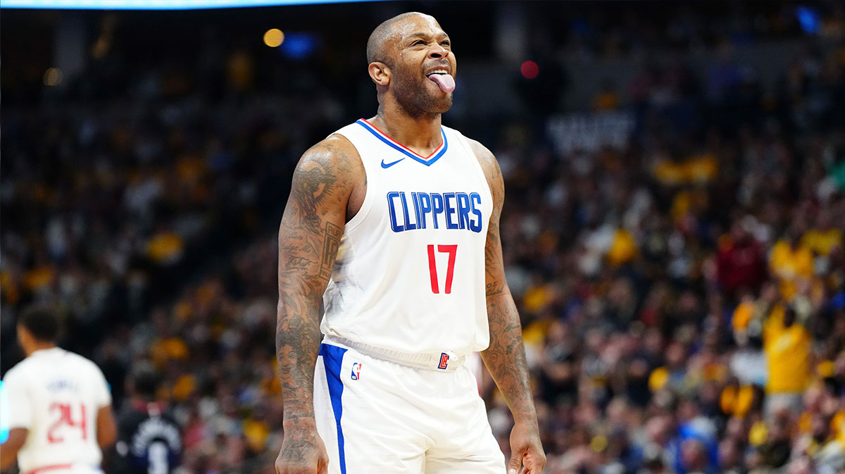     La Clippers Next PJ Tucker (17) reacts to traffic in the second half against Nugget Denver at Balli Arena.