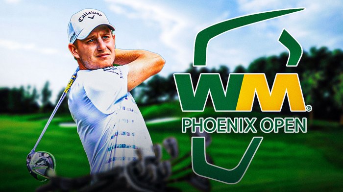 Emilliano Grillo next to Waste Management Phoenix open logo