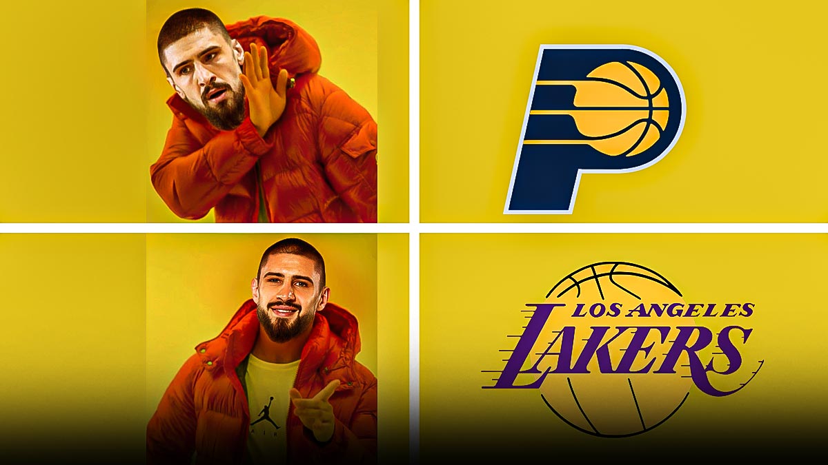 Drake Hotline bling but it's Alex Len choosing the Lakers logo over the Pacers.