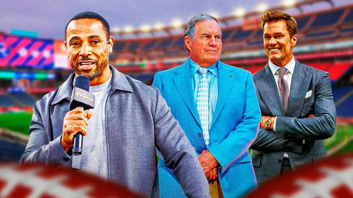 Rodney Harrison, Tom Brady, and Bill Belichick.
