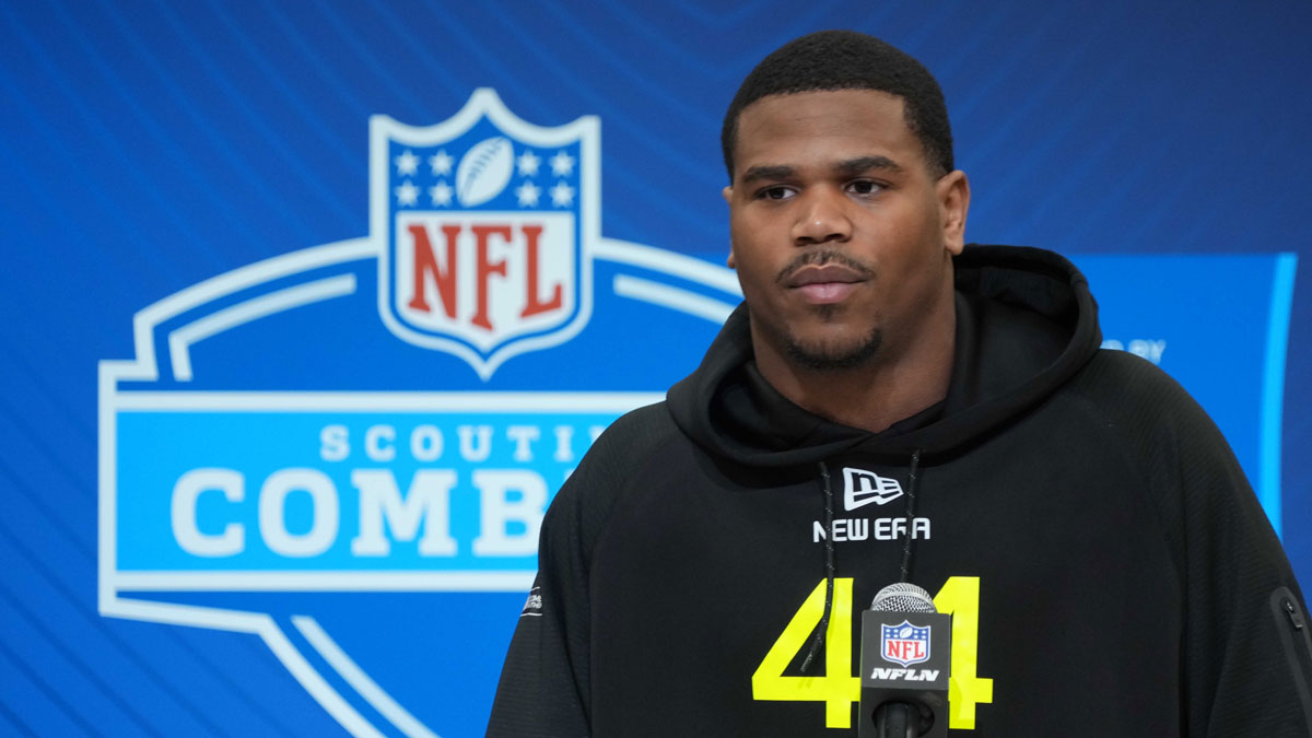Penn State defensive lineman Abdul Carter (DL44) during the 2025 NFL Scouting Combine at the Indiana Convention Center.