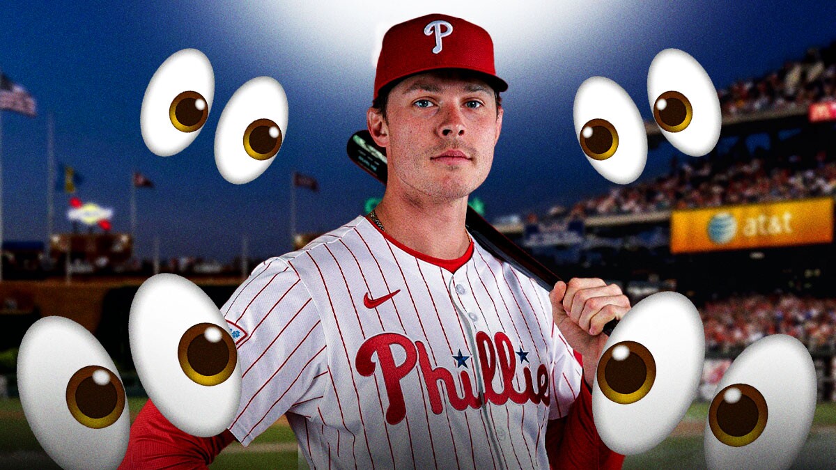 Max Kepler in a Phillies uniform with eyes 👀 emojis around him.