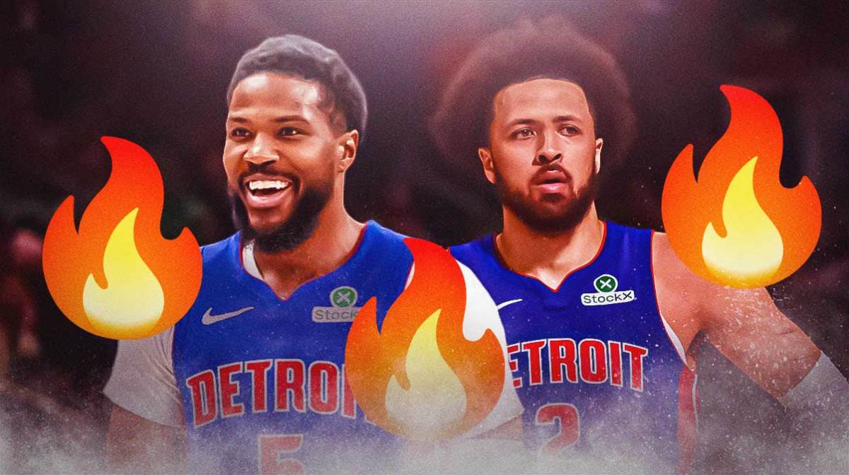Malik Beasley and Cade Cunningham with fire emojis on basketball court