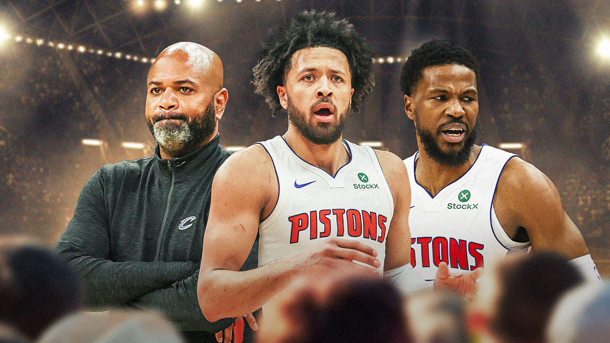 JB Bickerstaff next to Cade Cunningham and Malik Beasley in front of LCA