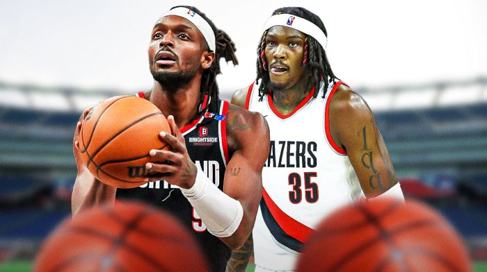 Jerami Grant in Portland Trail Blazers jersey, Robert Williams III in Trail Blazers jersey