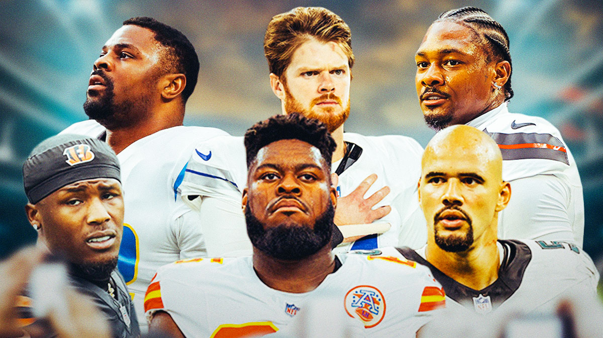 Tee Higgins, Trey Smith, Zack Baun, Khalil Mack, Sam Darnold, Stefon Diggs all together.
