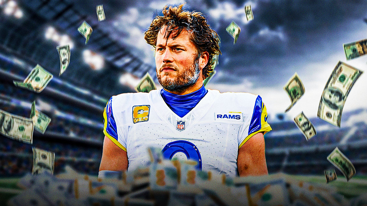 Rams QB Matthew Stafford with money all around him
