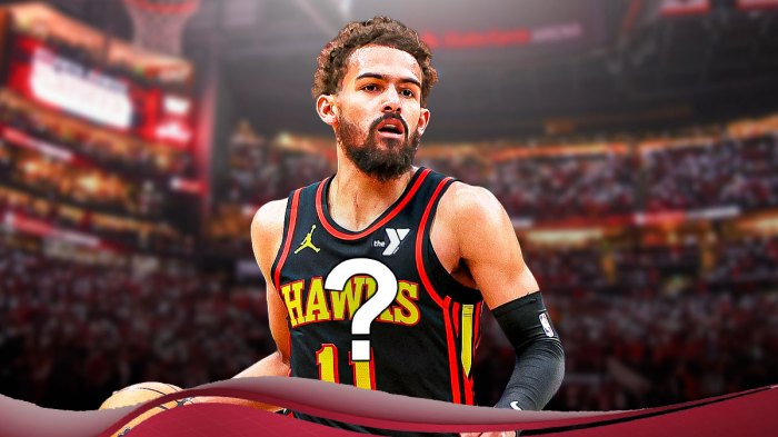 Hawks star Trae Young with question mark on his uniform