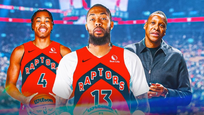 Raptors' Brandon Ingram with Scottie Barnes and Masai Ujiri