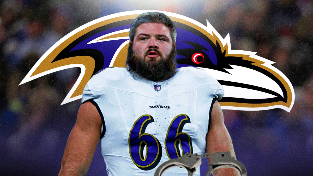 Ben Cleveland, Baltimore Ravens logo, handcuff symbols