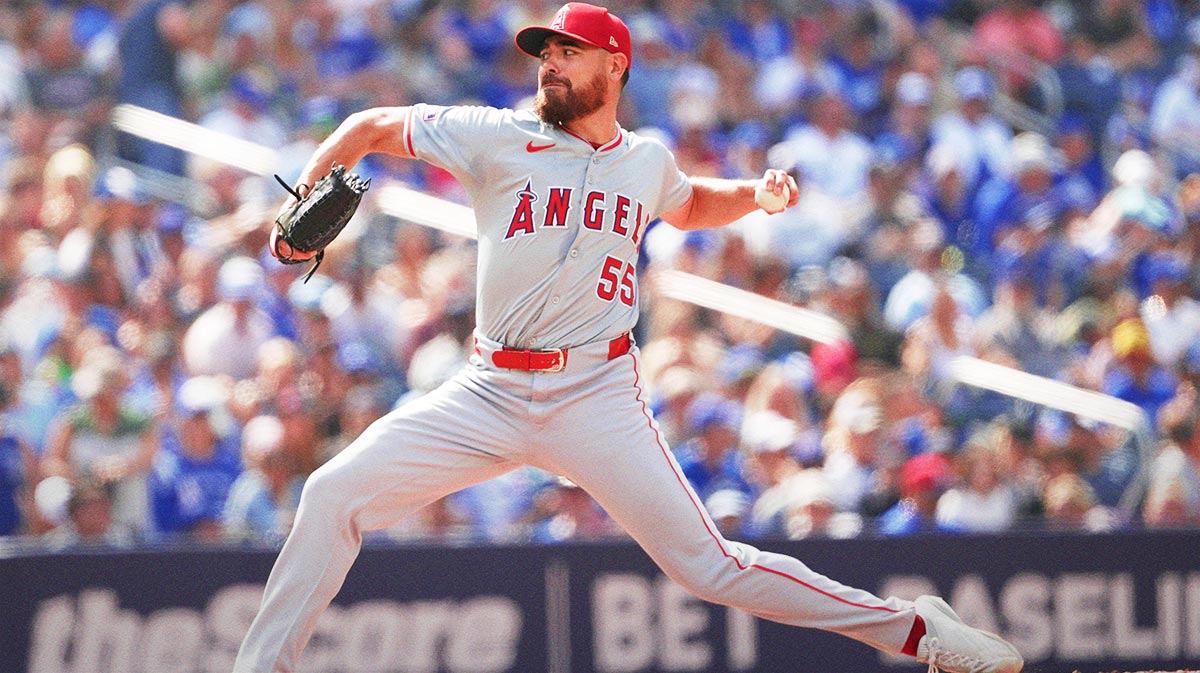 Los Angeles Angels relief pitcher Matt Moore (55) throws a pitch against theToronto Blue Jays during the seventh inning at Rogers Centre.