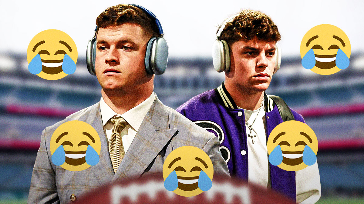Reed Blankenship and Cooper DeJean with a bunch of the crying laughing emojis in the background