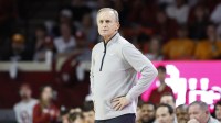 Tennessee Volunteers head coach Rick Barnes watches his team play against the Oklahoma Sooners during the second half at Lloyd Noble Center.