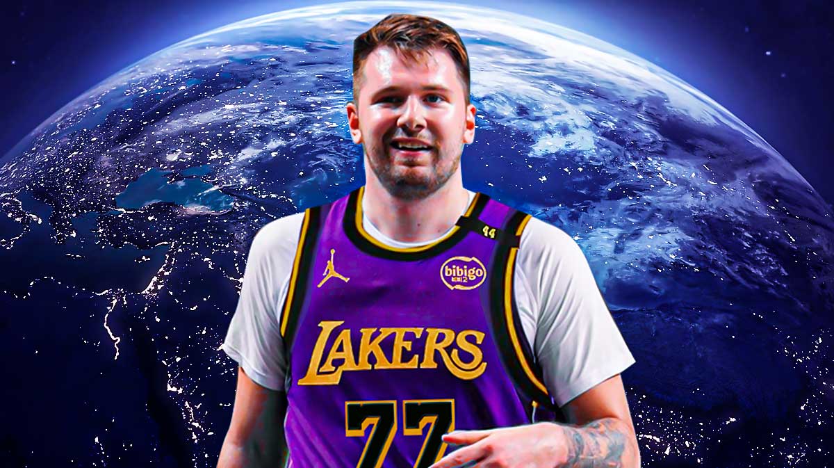 Los Angeles Lakers superstar Luka Doncic with the world behind him