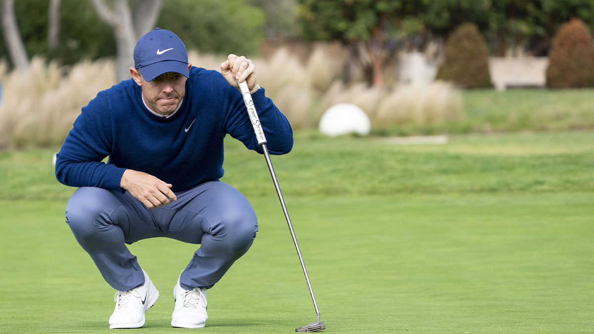 Rory McIlroy lines up his putt on the second hole during the final round of the AT&T Pebble Beach Pro-Am golf tournament at Pebble Beach Golf Links
