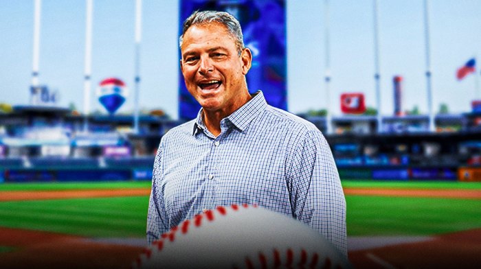 Photo: Royals GM J.J. Picollo, Kauffman Stadium as background