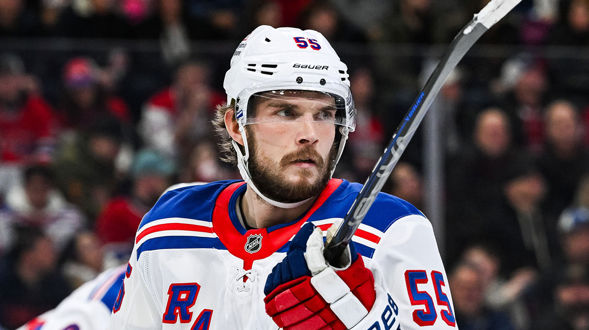 New York Rangers Defenseman Ryan Lindgren (55) looks against Montreal Canadiens during the second period in the Bell Center.