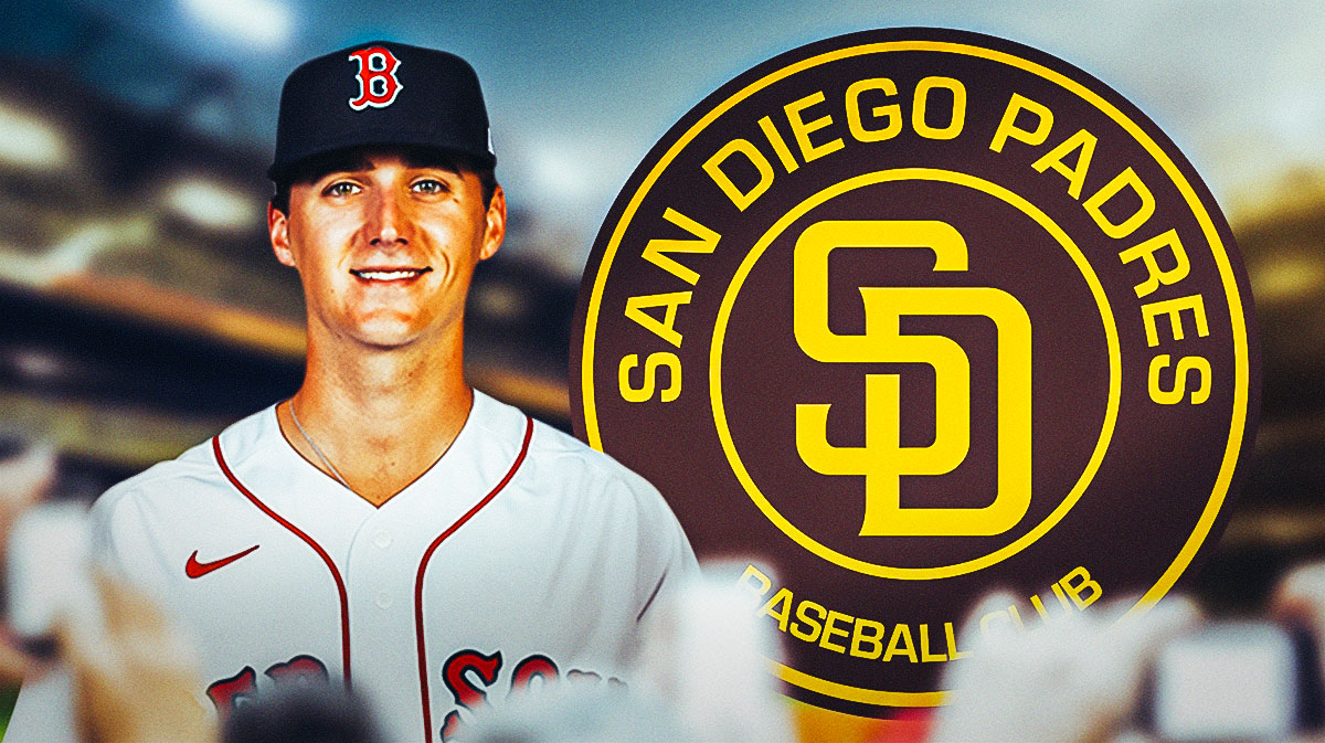 Kyle Hart next to Padres logo