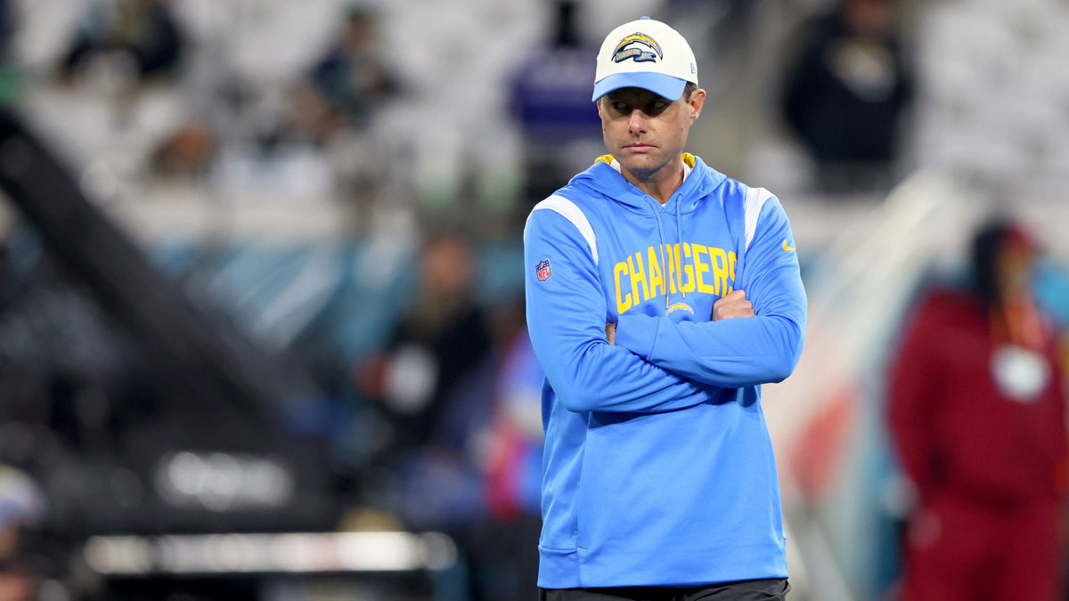 Los Angeles Chargers head coach Brandon Staley before a wild card game against the Jacksonville Jaguars at TIAA Bank Field.