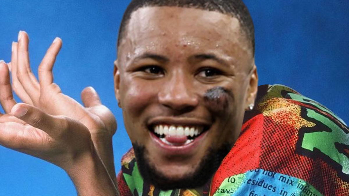 Saquon Barkley (Eagles) as the shrugging Will Smith.