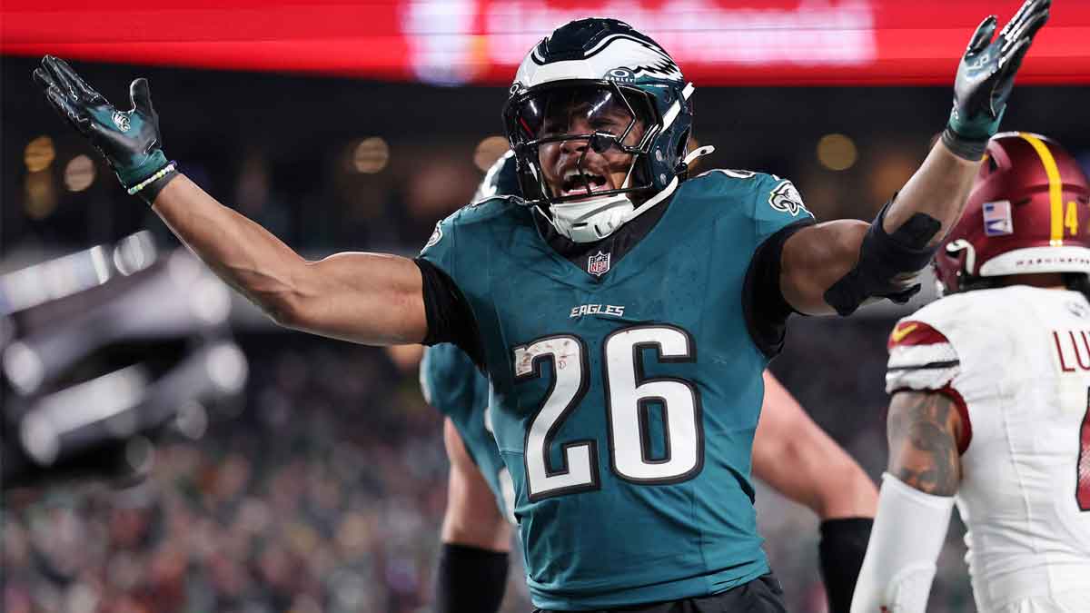 Philadelphia Eagles running back Sakuon Barkley (26) are celebrated after a Touching Commander in Washington during the second half in the NFC game in Lincoln's financial field.