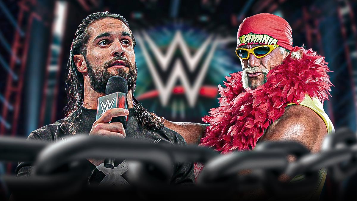 Seth Rollins next to Hulk Hogan in a WWE ring.