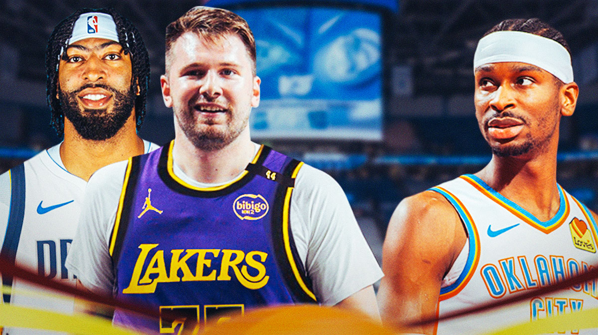 Thunder All-Star Shai Gilgeous-Alexander behind Mavericks All-Star Anthony Davis and Lakers All-Star Luka Doncic