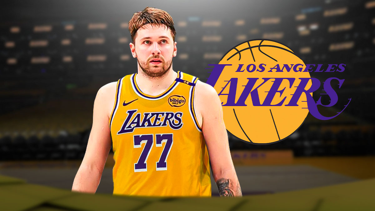 Luka Doncic next to Lakers logo. bold predictions