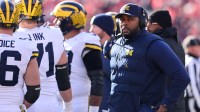 Michigan Wolverines head coach Sherrone Moore during the first quarter against the Ohio State Buckeyes at Ohio Stadium.