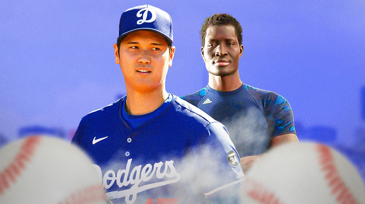 Photo: Shohei Ohtani in Dodgers jersey smiling, Mamadou N'Diaye beside him