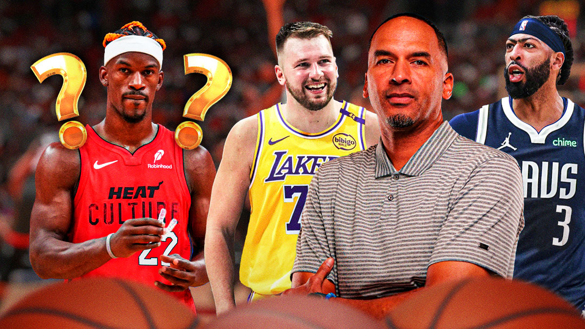 Jimmy Butler, Luka Doncic, Anthony Davis, Mavericks GM Nico Harrison