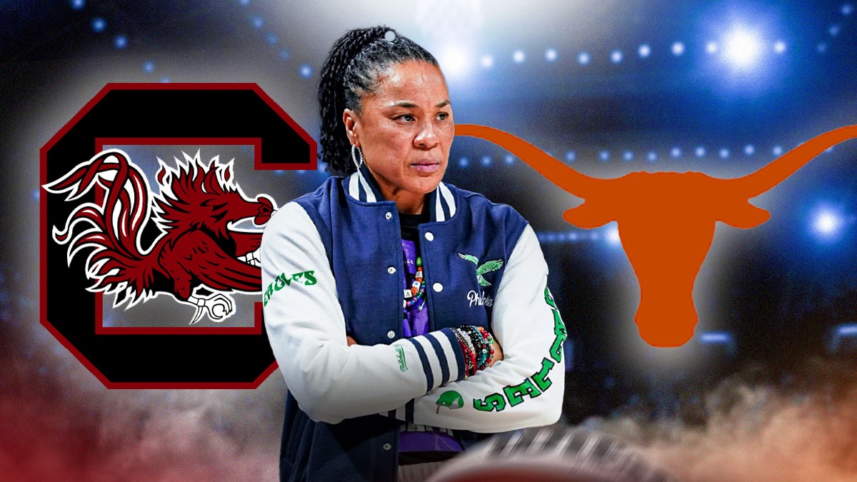 Dawn Staley, South Carolina Gamecocks and Texas Longhorns logos, fire symbols