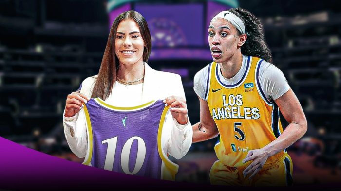 Kelsey Plum and Dearica Hamby in Sparks jerseys.