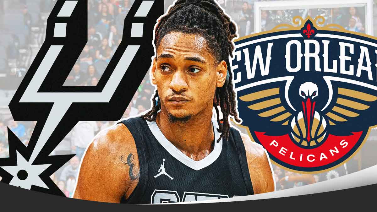 Devin Vassell looking upset image, Spurs logo, Pelicans logo
