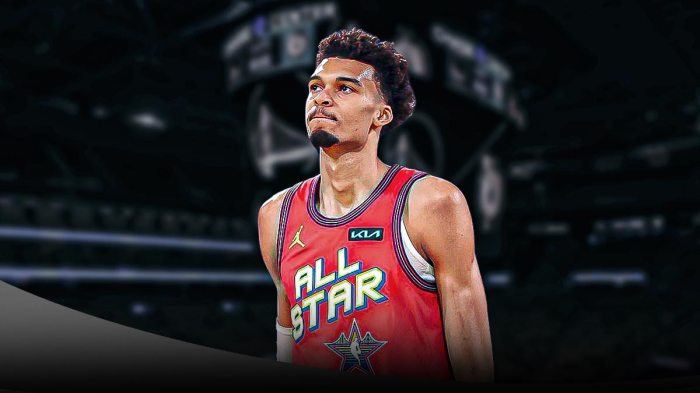 Spurs' Victor Wembanyama in an All-Star Game uniform, hyped up