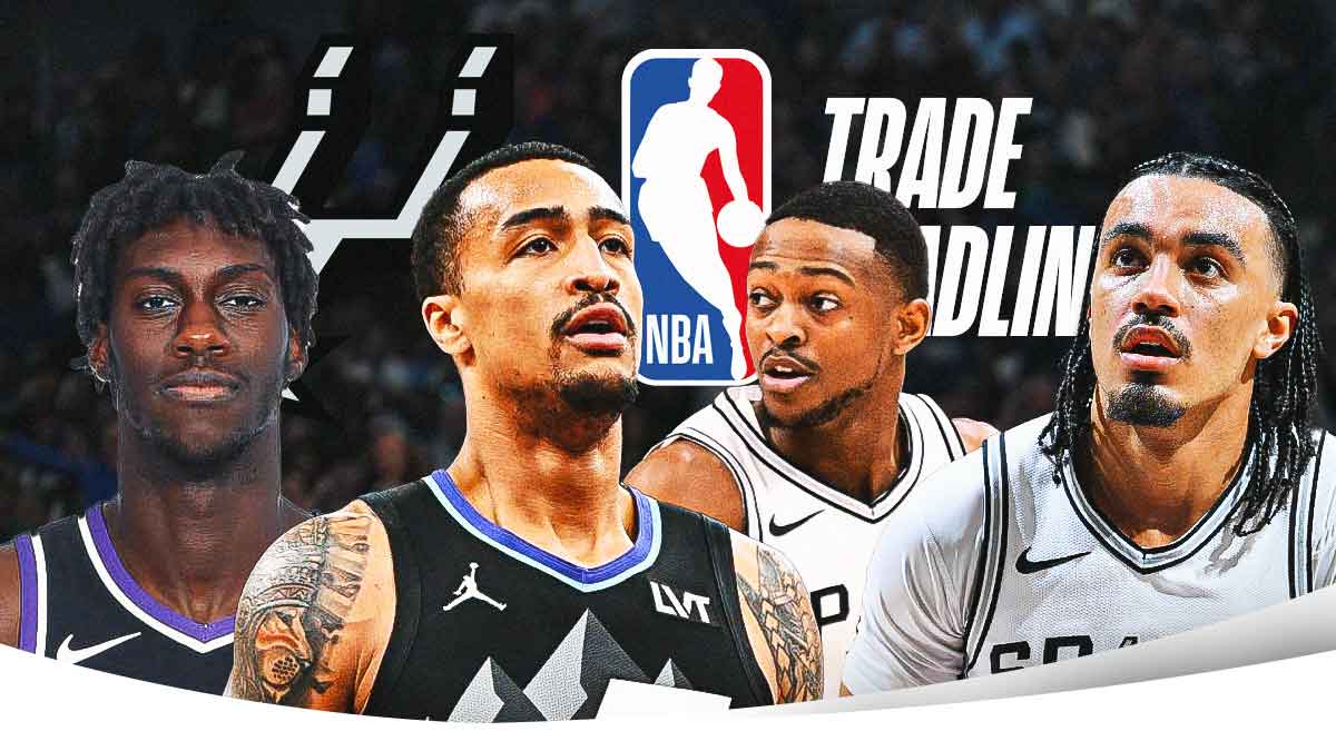 De'Aaron Fox, John Collins, Tre Jones, Sidy Cissoko, Spurs logo, NBA Trade Deadline logo