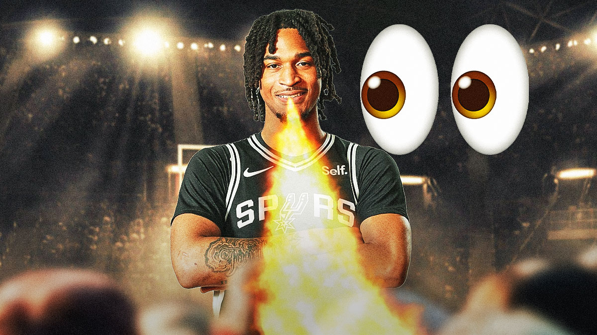 Featured Graphic idea: Image of Spurs Stephon Castle (in a Spurs Jersey) pointing and SMILING with fire coming out of his mouth. Eyes emoji next to him
