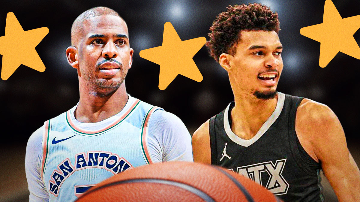 Chris Paul and Victor Wembanyama with stars around the picture.