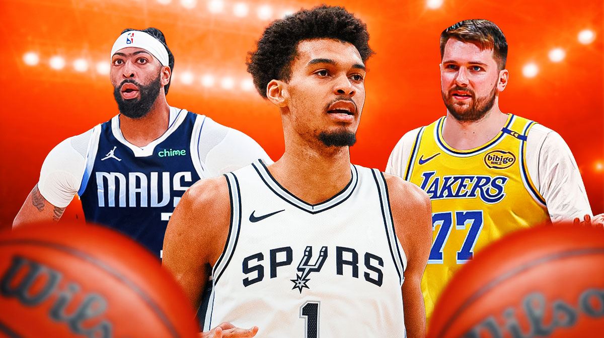 San Antonio Spurs star Victor Wembanyama in the middle of Anthony Davis (Dallas Mavericks) and Luka Doncic (Los Angeles Lakers)