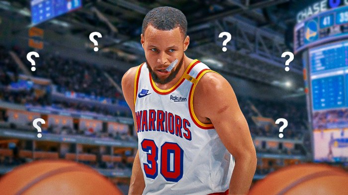 Stephen Curry with question marks around the picture.