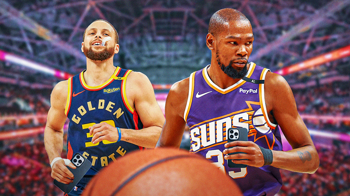 Warriors' Stephen Curry, Suns' Kevin Durant with phones