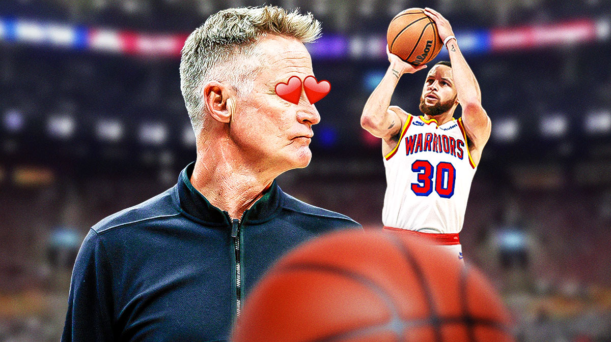 Golden State Warriors head coach Steve Kerr looking adoringly at Stephen Curry