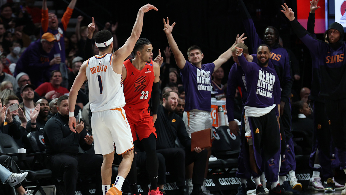 Phoenix Suns Guard Devin Booker (1) reacts after Blazers Portland Trail Blazers How Booker would make the SUNS Leading Sugar 