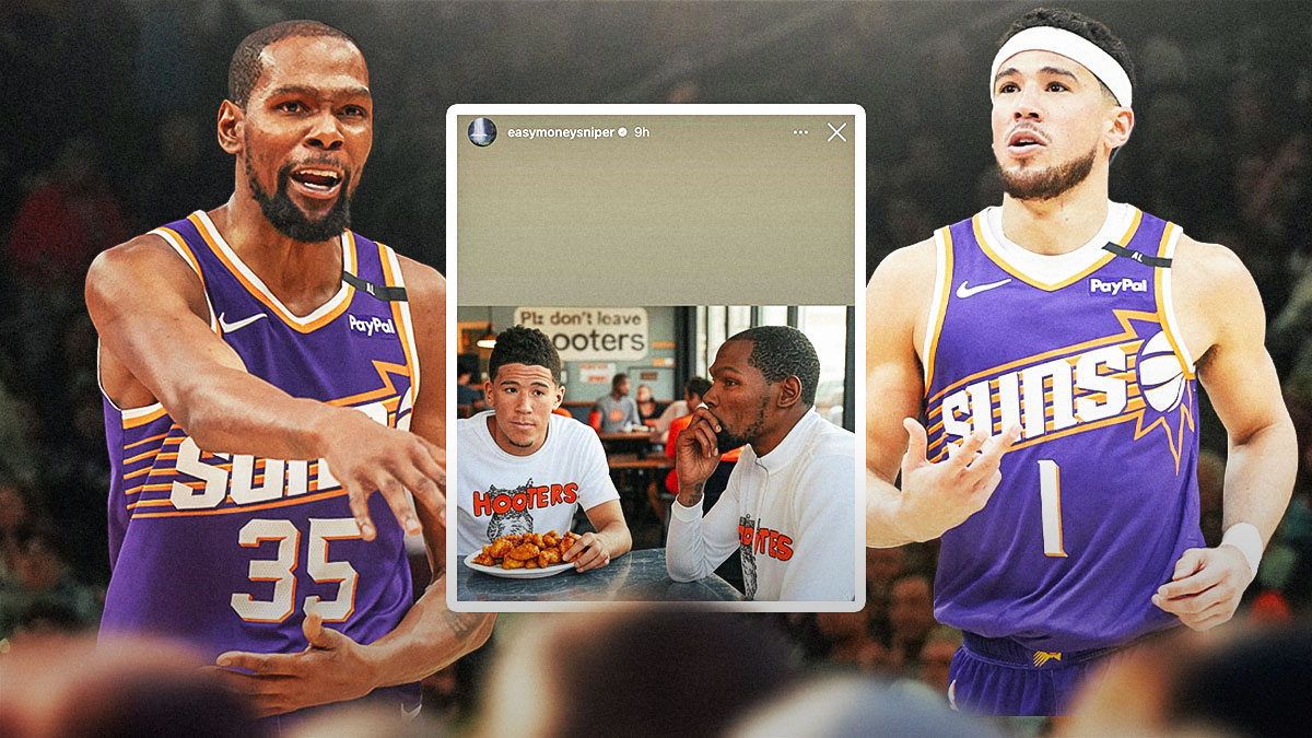 Screenshot of Kevin Durant's post in between Kevin Durant and Devin Booker.