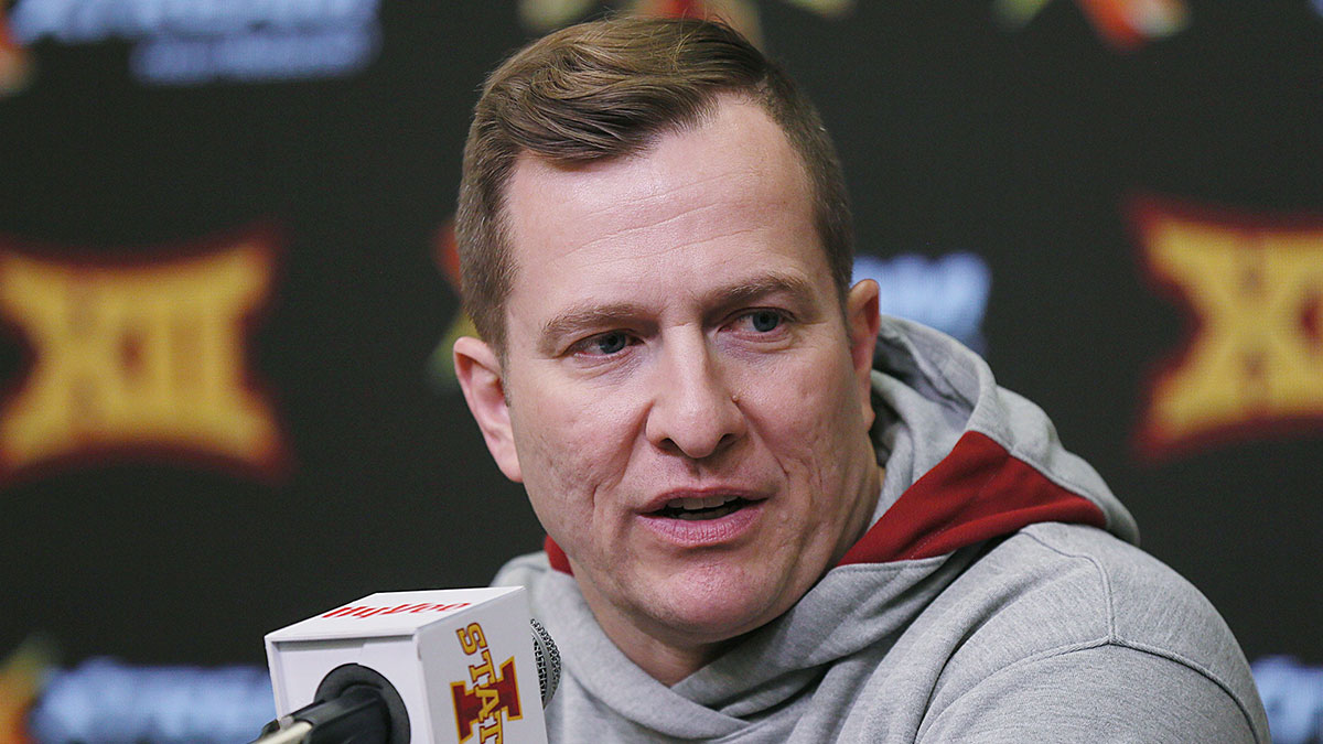 Iowa State men's basketball head coach Iowa State Cyclones men's basketball head coach T. J. Otzelberger talks to media after NCAA men's basketball selection show at Hilton Coliseum