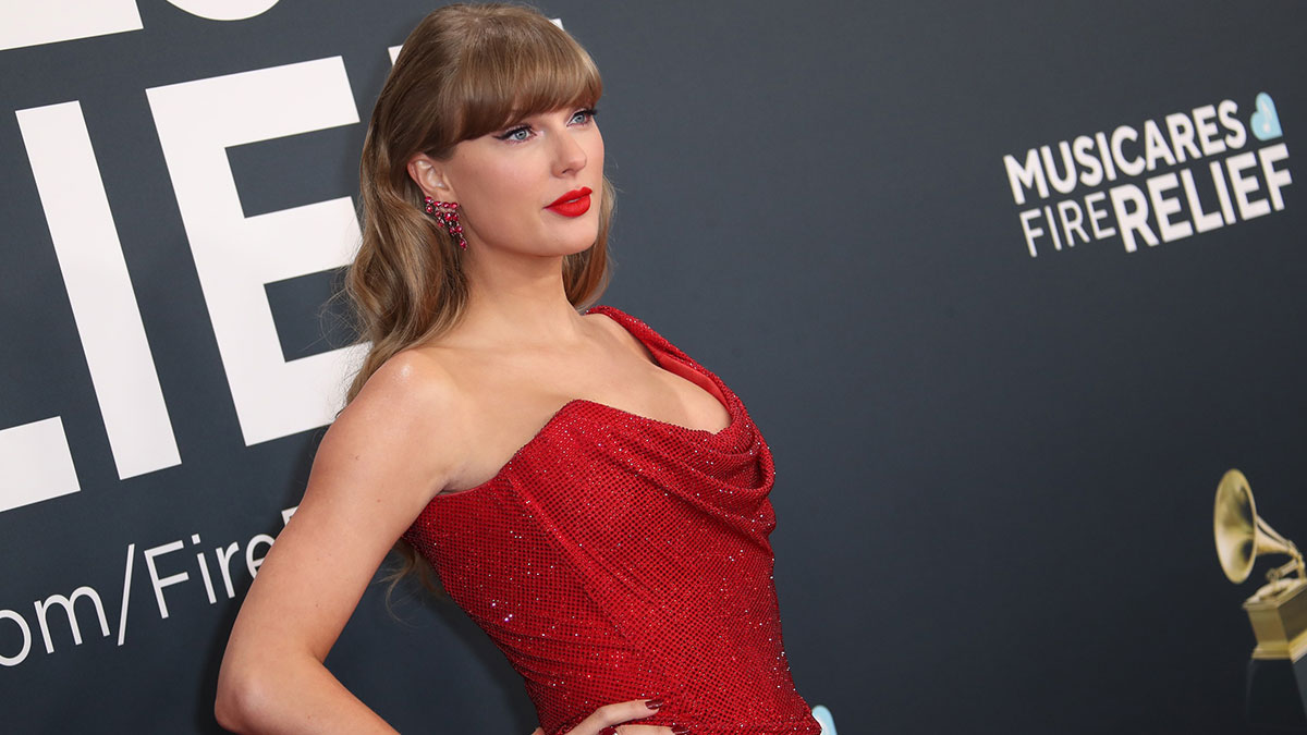 Taylor Swift shows Chiefs pride with stunning Grammys dress