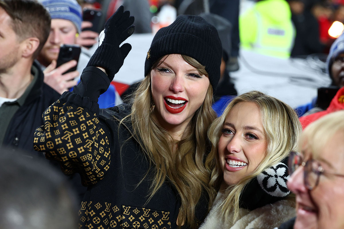 Taylor Swift and Brittany Mahomes after the Chiefs won the AFC Championship on January 26, 2025.
