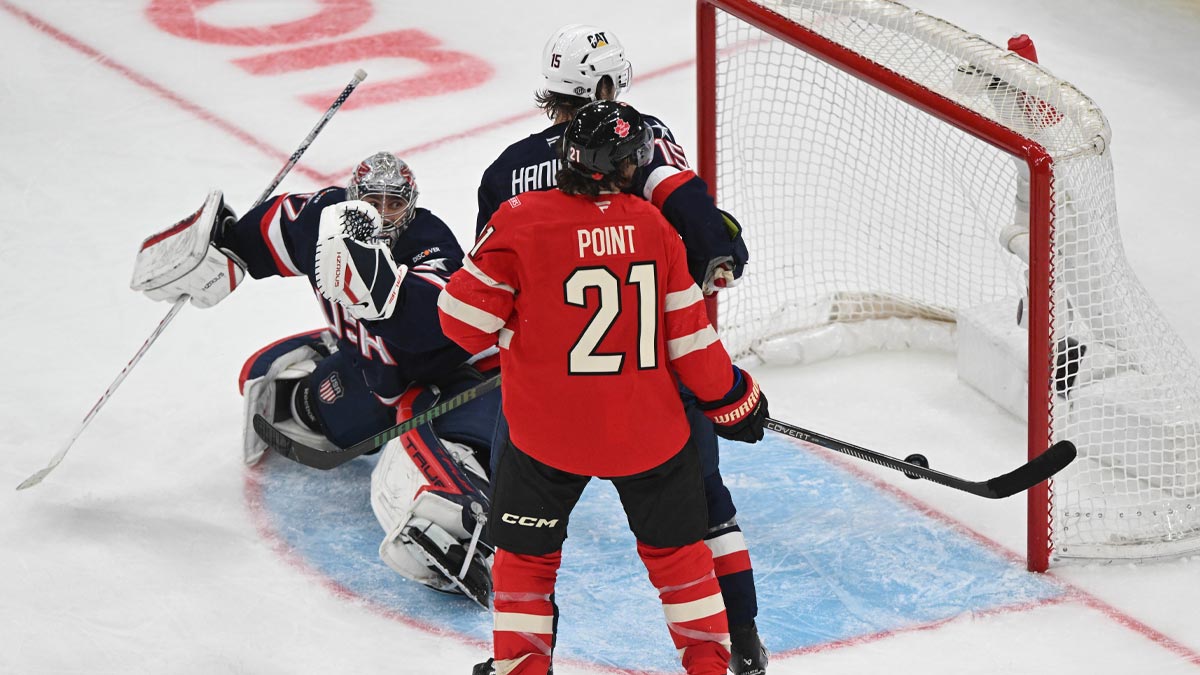 Imagn Images direct customers only] forward Connor McDavid (97) (not pictured) scores in overtime against Team USA goaltender Connor Hellebuyck (37) during the 4 Nations Face-Off ice hockey championship game at TD Garden.