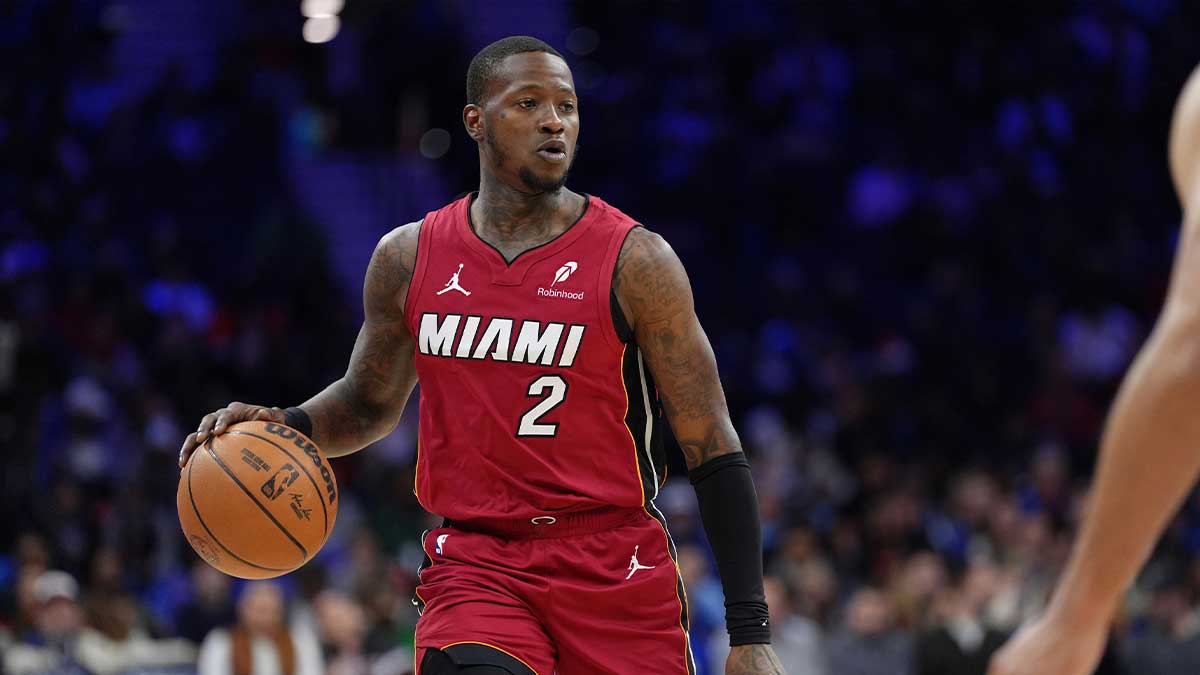 Miami Heat guard Terry Rozier III (2) controls the ball against the Philadelphia 76ers in the second quarter at Wells Fargo Center.