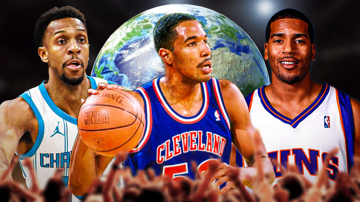 Ish Smith, Chucky Brown and Jim Jackson in image, basketball court in background, globe in image